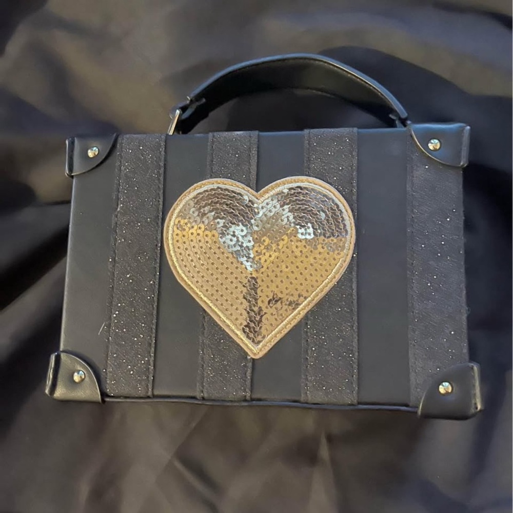 Aldo Black and Gold Mini Bag with Heart Details